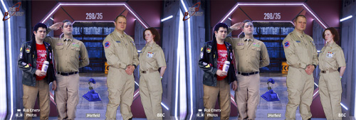 Lister, Rimmer, crew & scutter on Red Dwarf